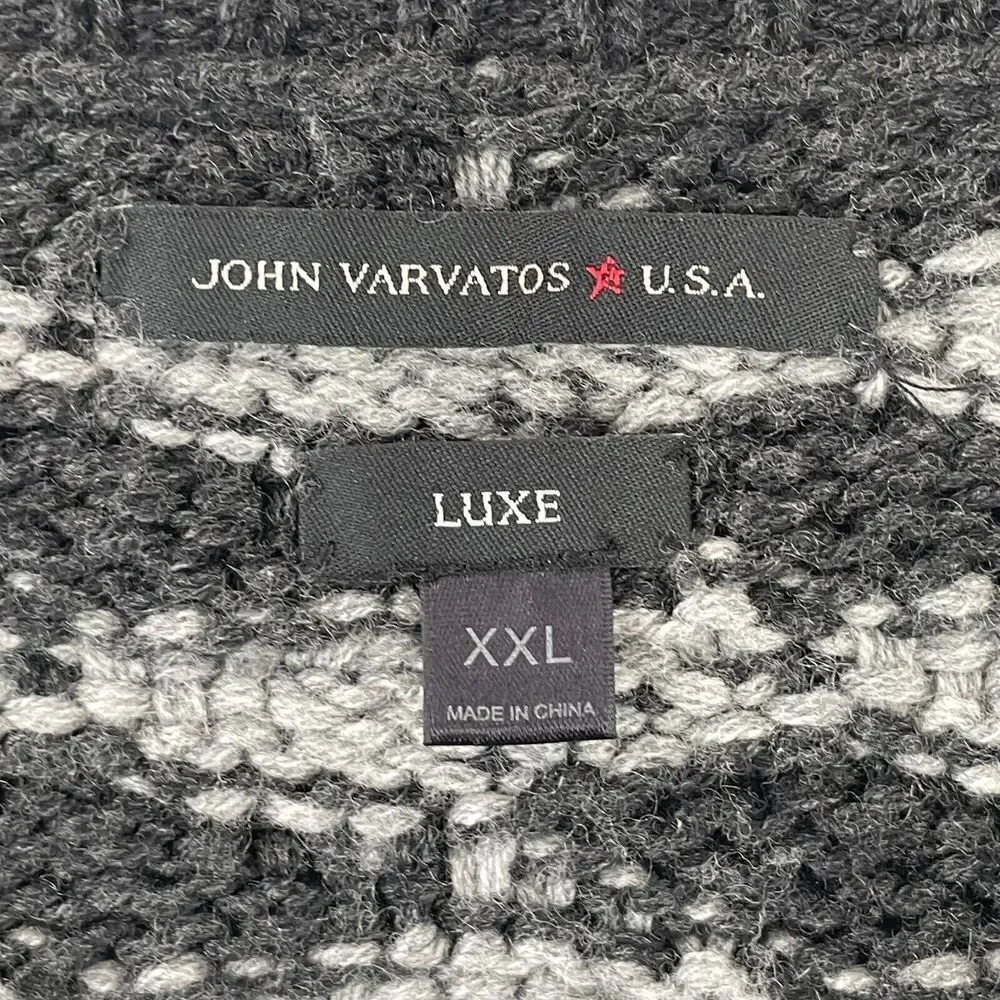 John Varvatos Luxe Sweater Men 2XL Grey Black Wool Cashmere‎ Knit Long Sleeve